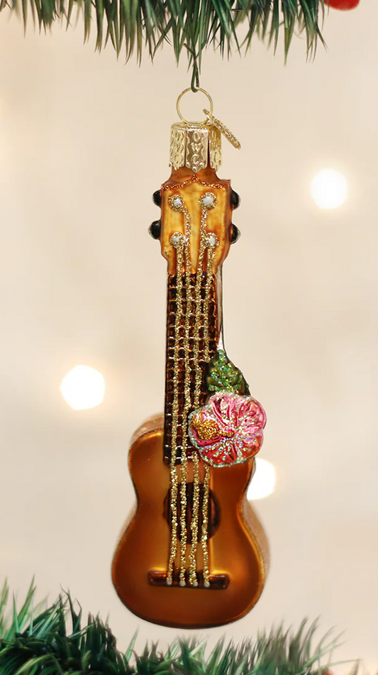 Ukulele Musical Instrument Blown Glass Tree Ornament by Old World Christmas