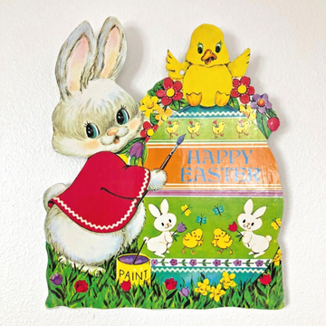 Vintage 1960s Wooden Die Cut Easter Wall Hanging for Child Friendly Easter Decoration