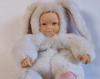 Vintage Anne Geddes Doll in Bunny Outfit Easter Basket Gift
