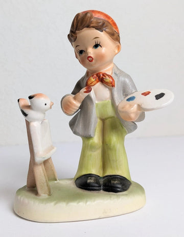 Vintage Napco Painting Boy with Bird Figurine
