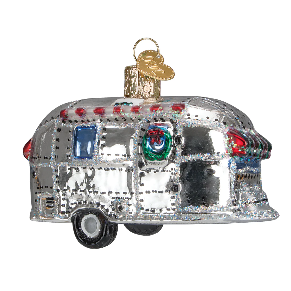 Vintage Camping Travel Trailer Blown Glass Tree Ornament by Old World Christmas