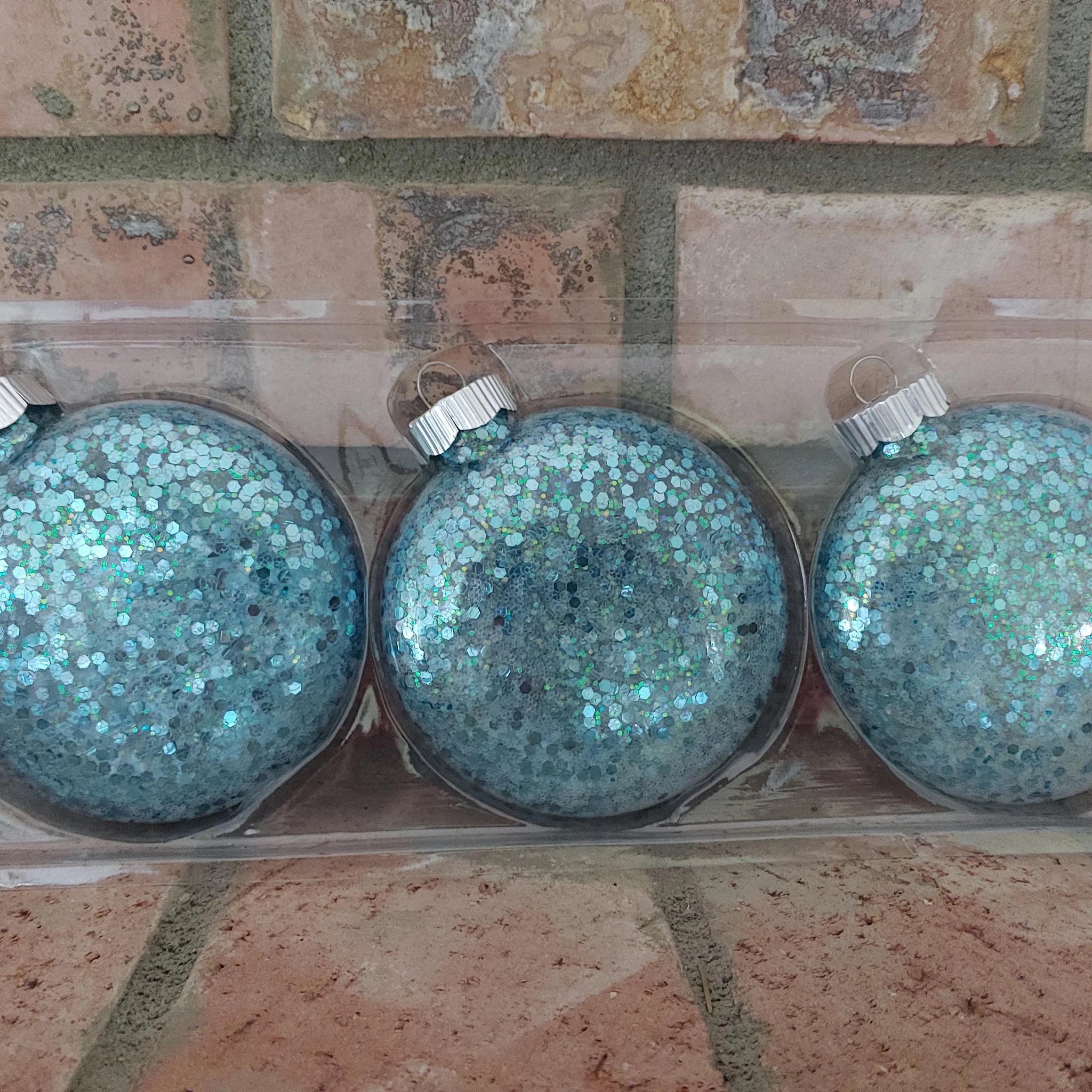 Turquoise Glitter Christmas Ornaments