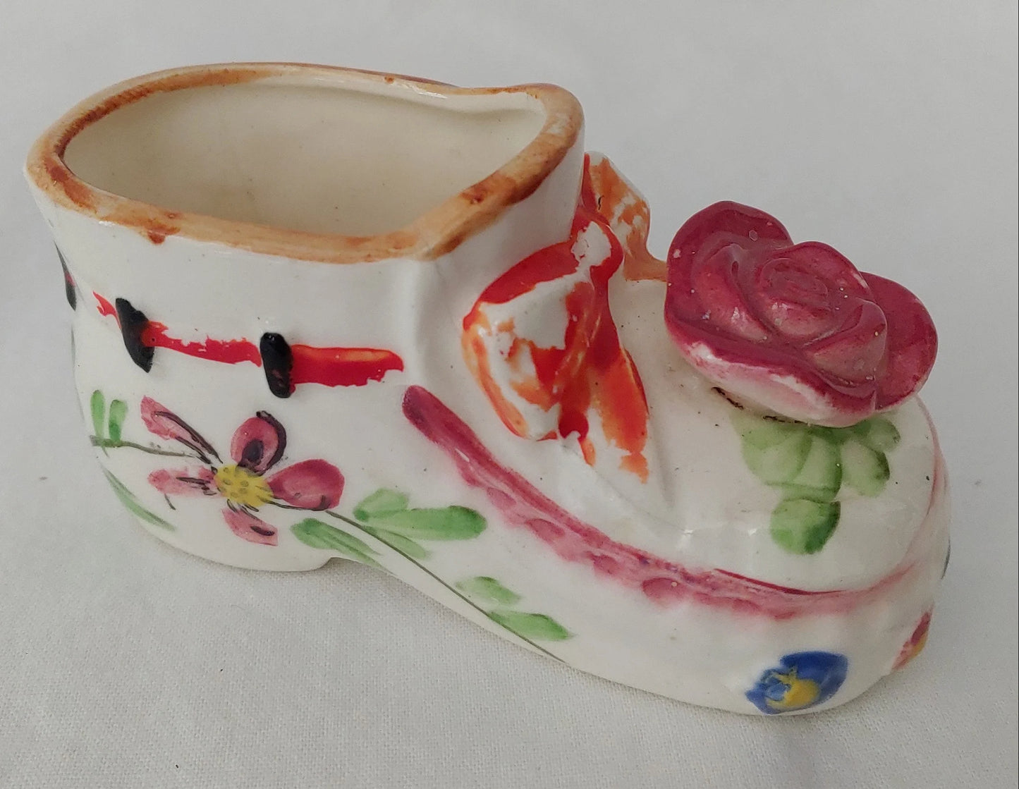 Hand Painted Ceramic Baby Shoe Planter - Ideal Nursery Decor 3.5" in length