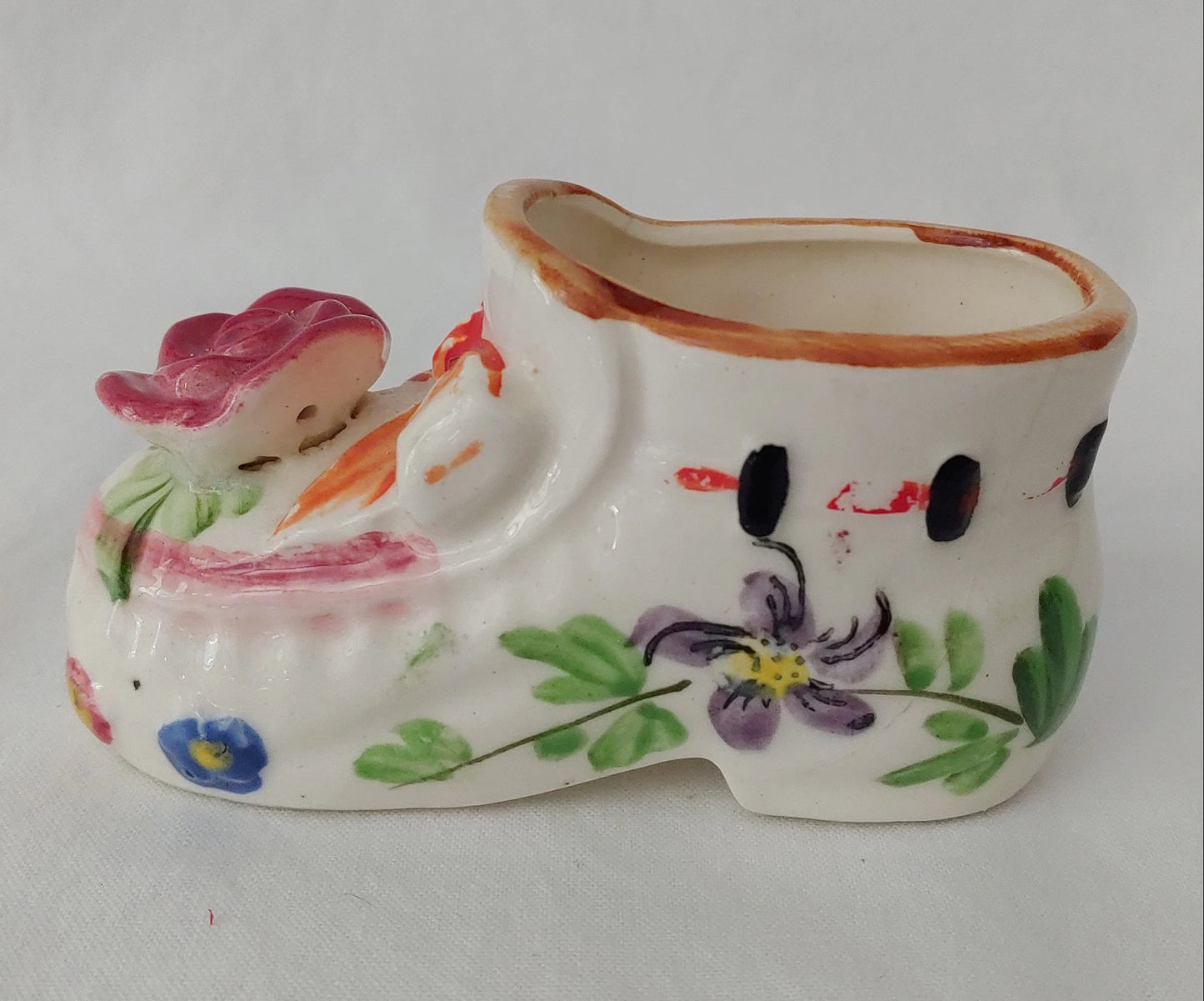 Hand Painted Ceramic Baby Shoe Planter - Ideal Nursery Decor 3.5" in length