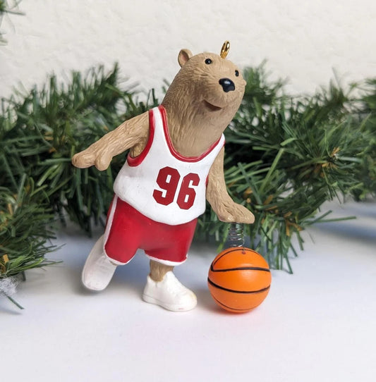 Bounce Pass Bear Basketball Christmas Ornament