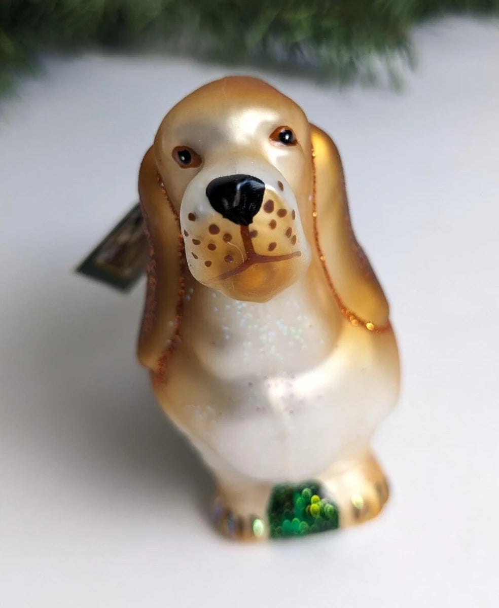 Begging Basset Retired Old World Christmas Ornament