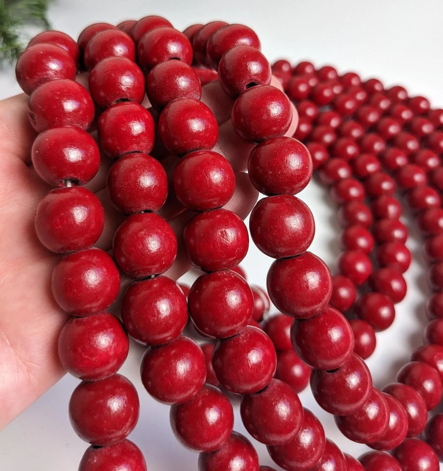 Vintage Red Wooden Bead Christmas Garland