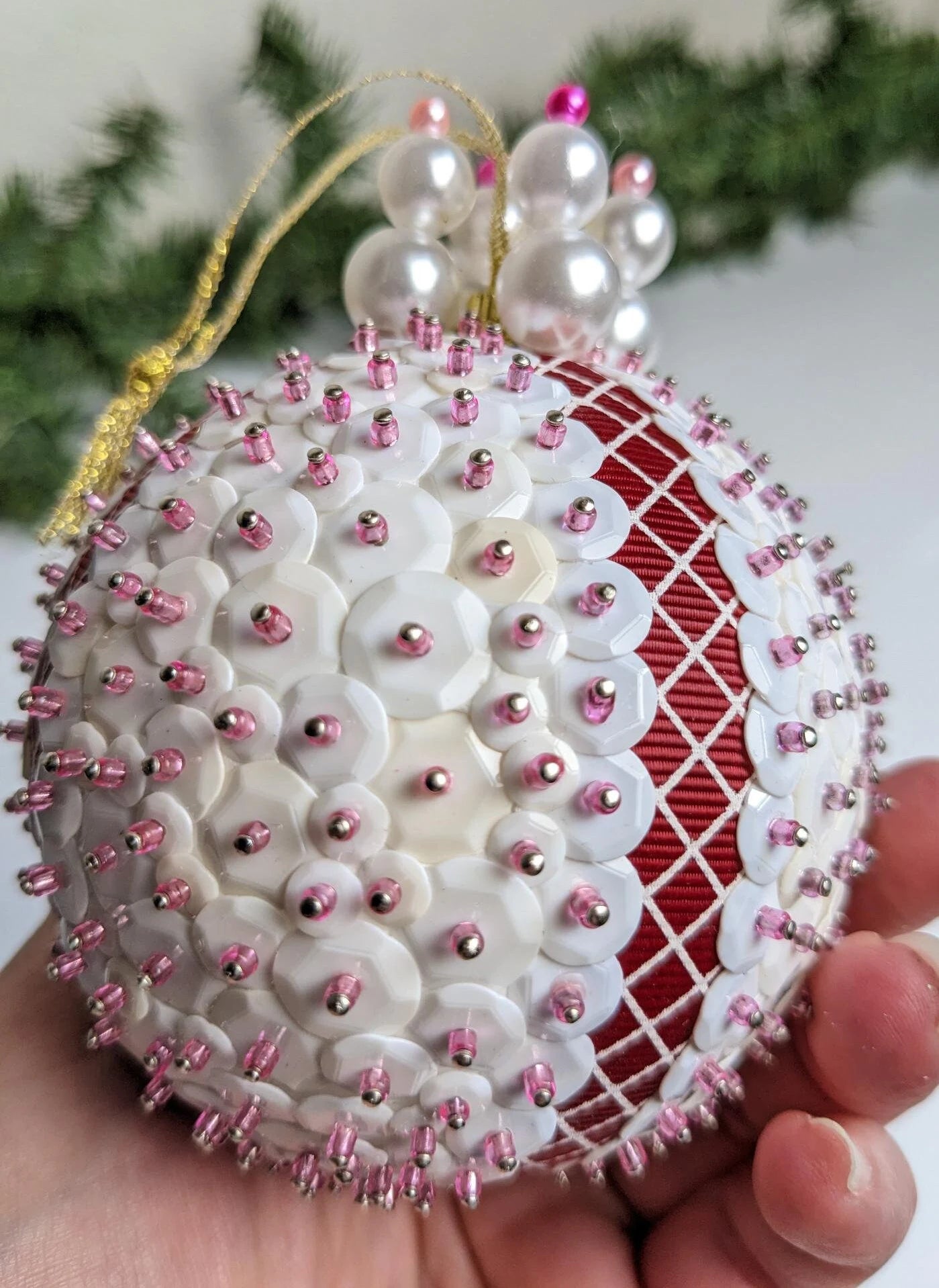 Vintage Handmade Beaded Pushpin Ornament