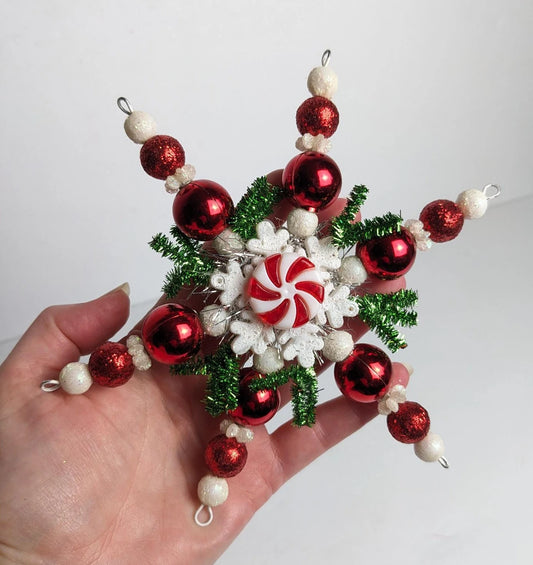 Vintage Large Handmade Beaded Snowflake Ornaments