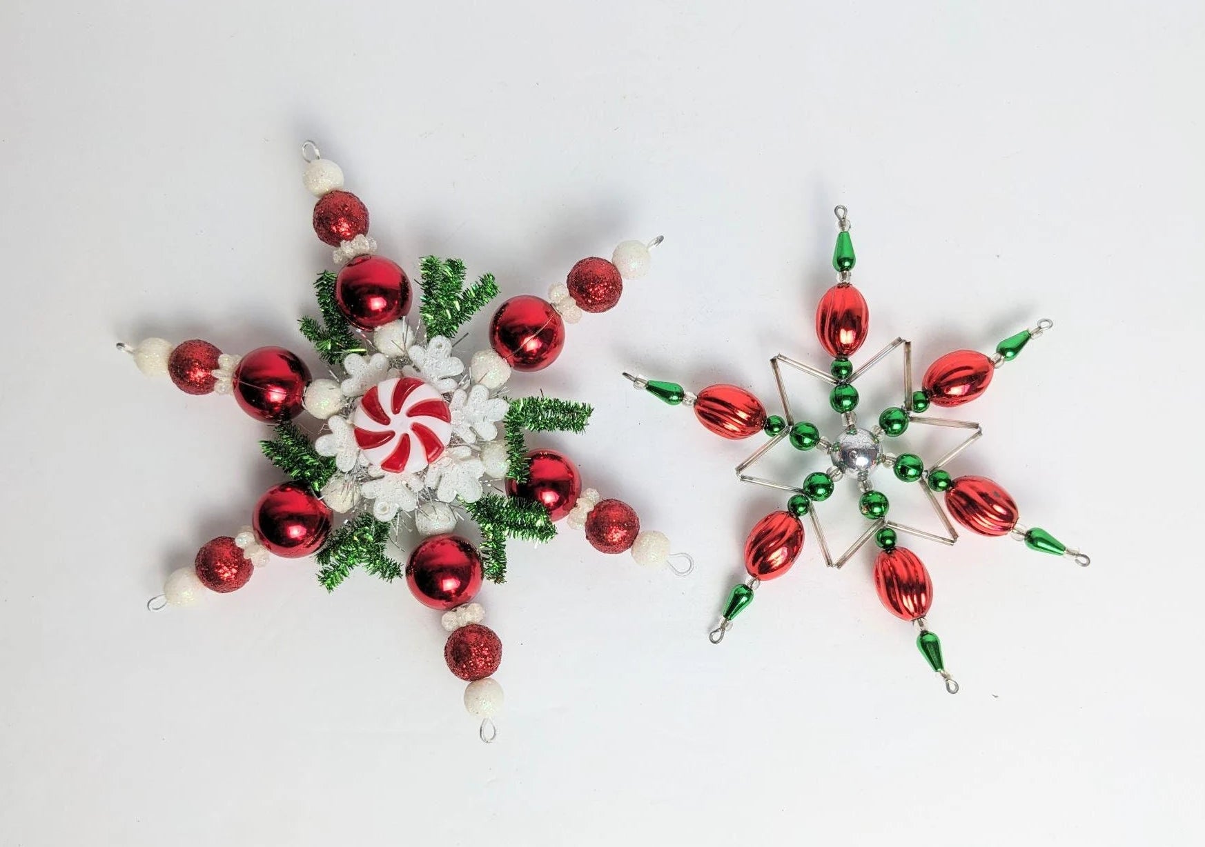 Vintage Large Handmade Beaded Snowflake Ornaments