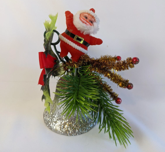 Flocked Santa Claus and Silver Bell Christmas Ornaments