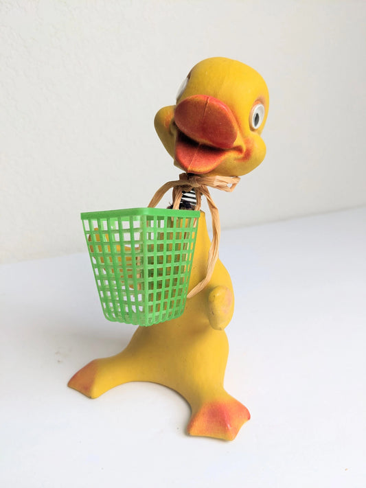 Vintage Bobble Head Duck with Green Basket