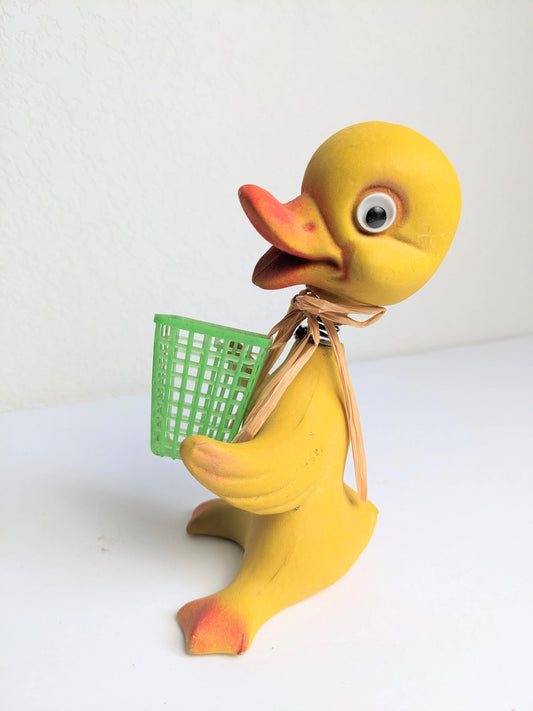 Vintage Bobble Head Duck with Green Basket