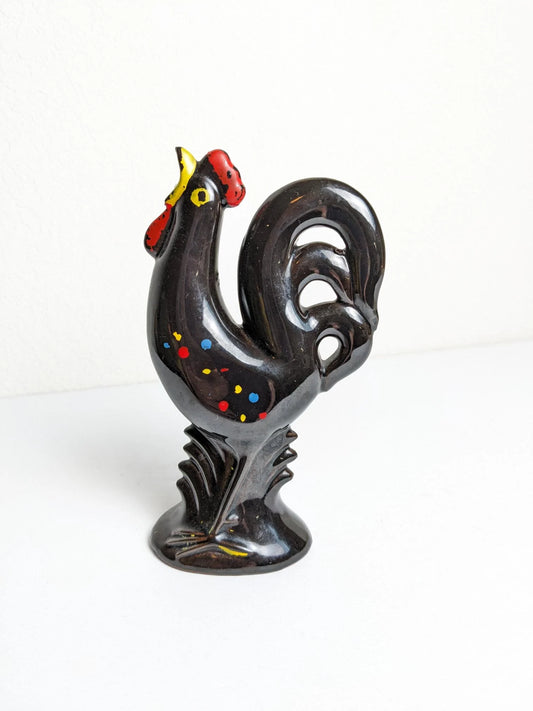 Vintage Black Rooster Figurine