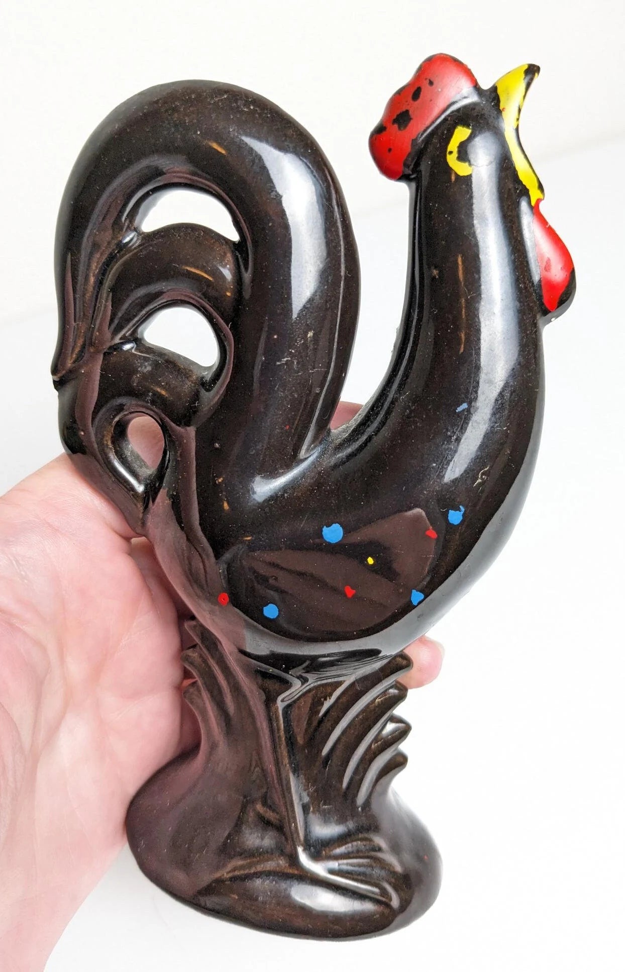 Vintage Black Rooster Figurine