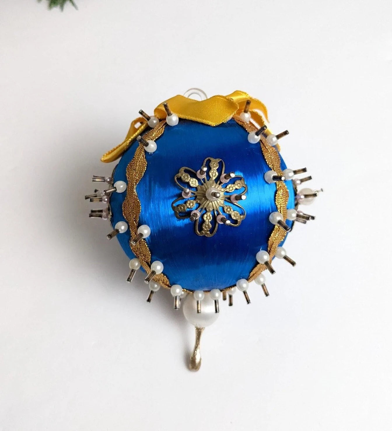 Vintage Handmade Blue Beaded Pushpin Ornament