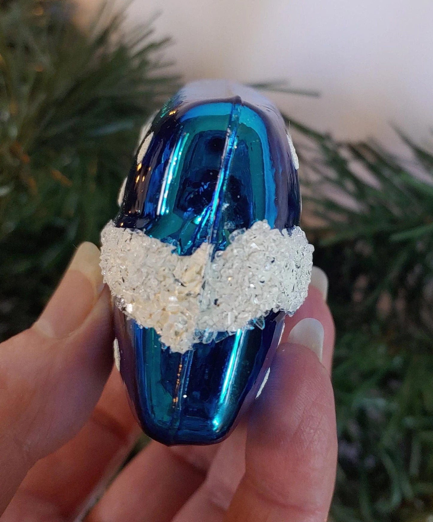 Blue Wrapped Christmas Gift Glass Christmas Ornament
