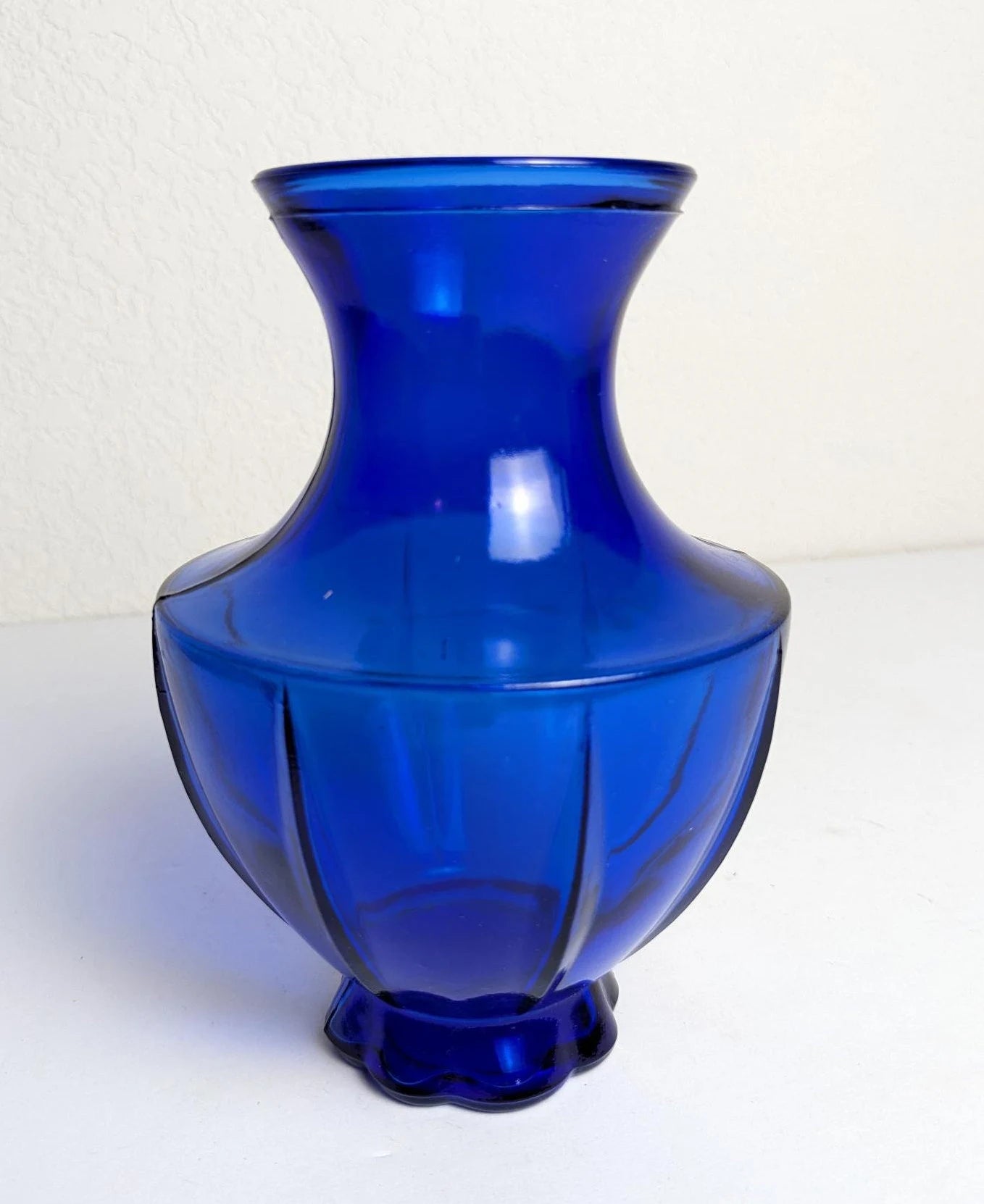 Vintage Blue Ribbed Belly Vase