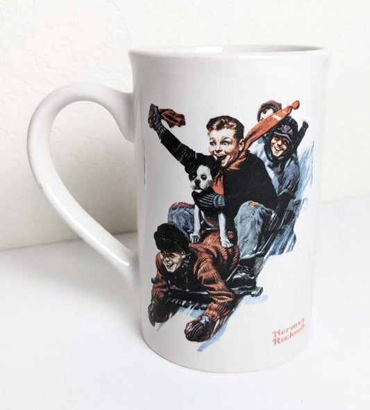 Vintage Norman Rockwell Four Boys on a Sled Mug