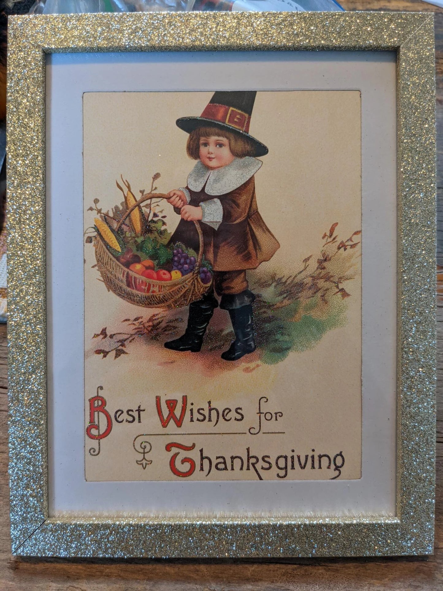 Vintage Framed "Best Wishes for Thanksgiving" Picture