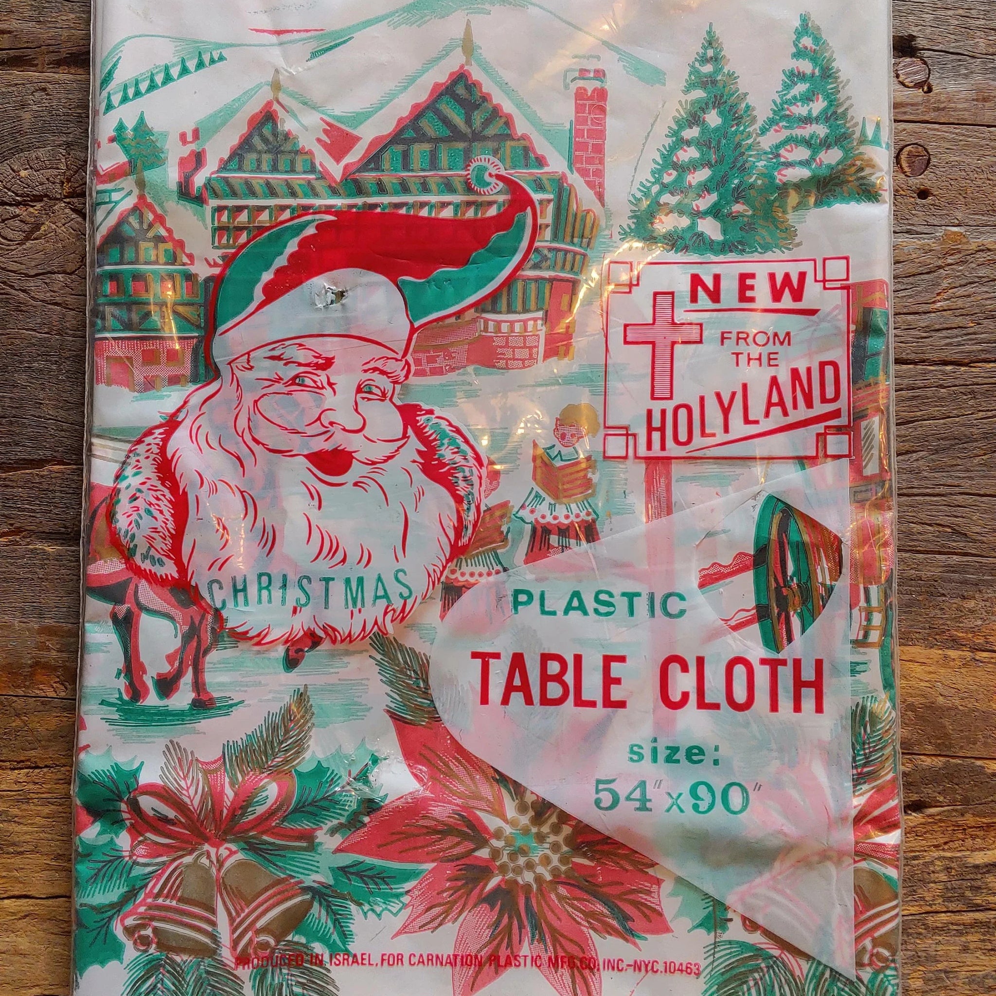 Vintage Holyland Plastic Christmas Tablecloth