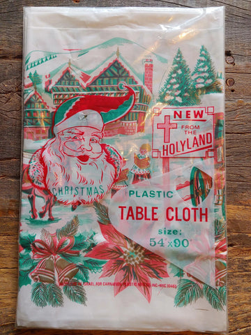 Vintage Holyland Plastic Christmas Tablecloth