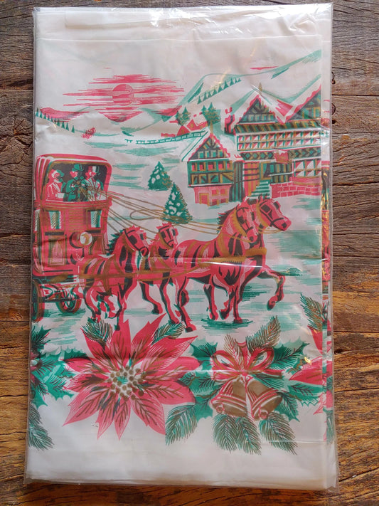 Vintage Holyland Plastic Christmas Tablecloth
