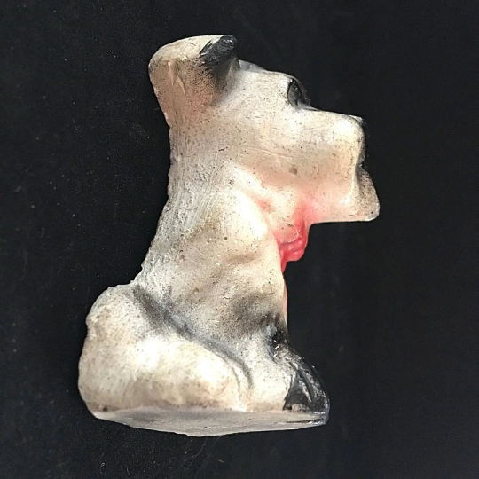 Vintage Chalkware Black & White Dog with Red Bow Tie