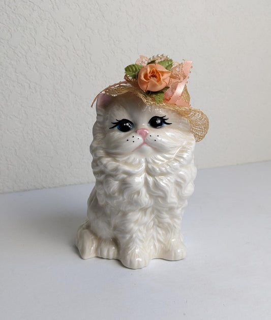 Ceramic Kitty Cat with Bonnet Figurine