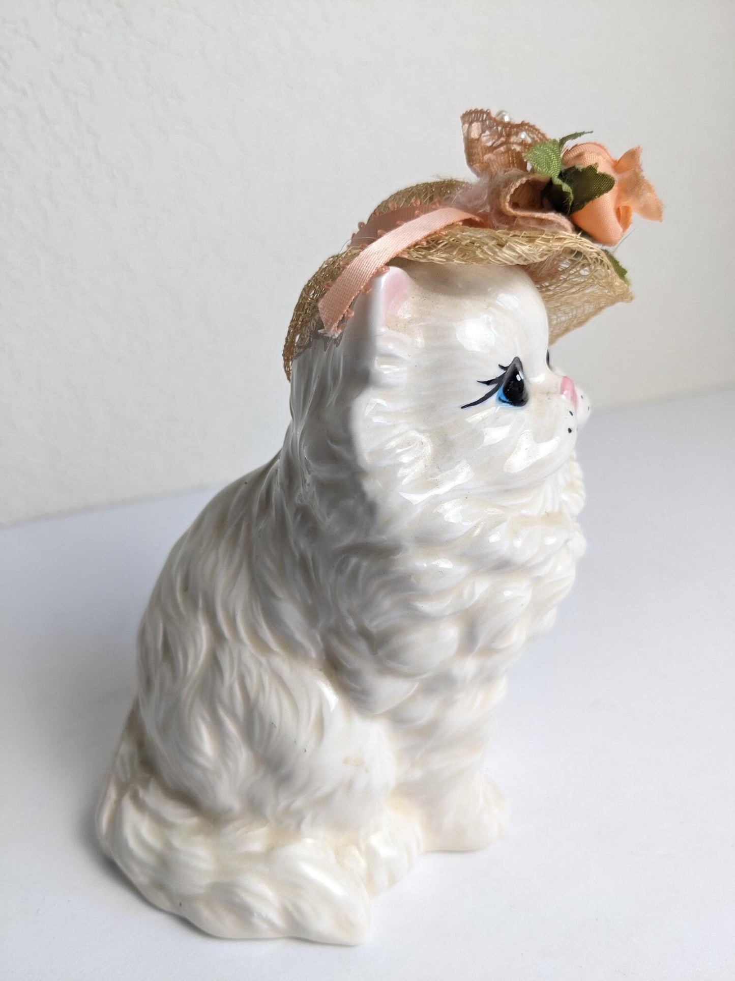 Ceramic Kitty Cat with Bonnet Figurine