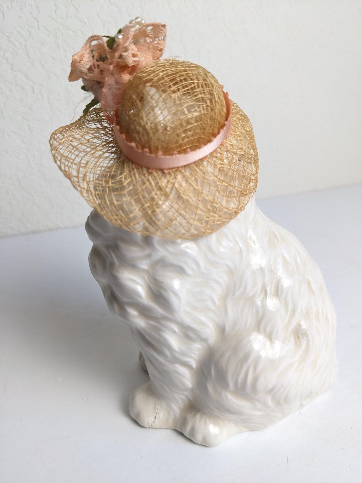 Ceramic Kitty Cat with Bonnet Figurine