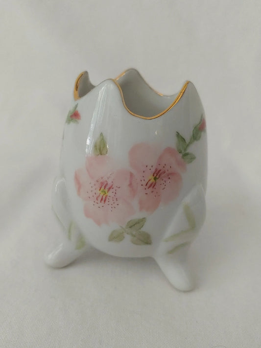 Vintage 1978 3-Footed Hand Painted Cracked Egg Vase