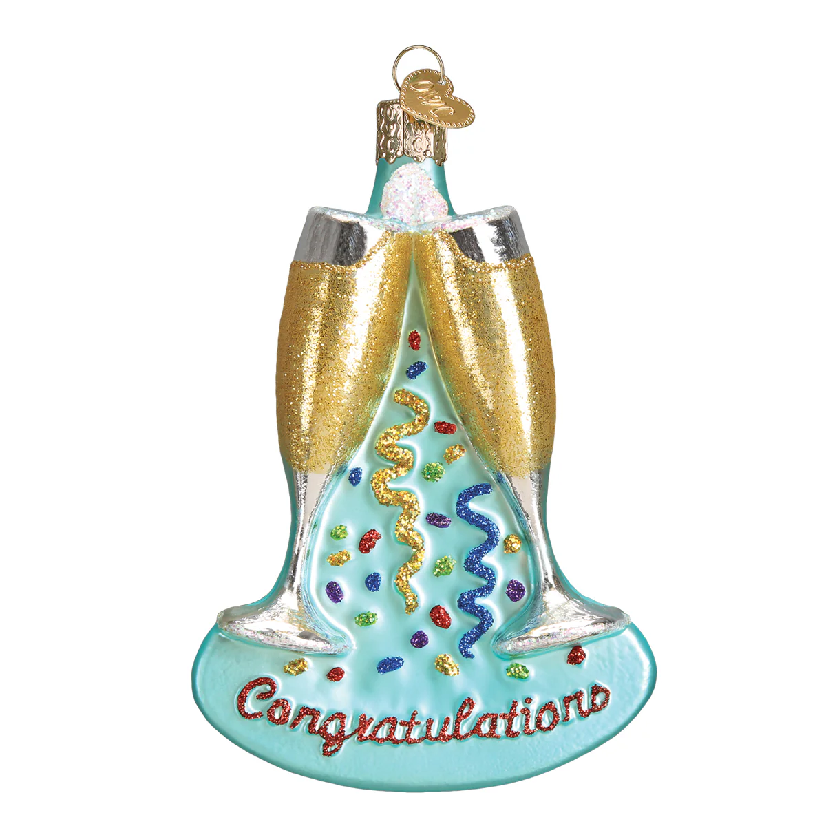 Congratulations Champagne Toast Flute Glasses - Blown Glass Tree Ornament by Old World Christmas
