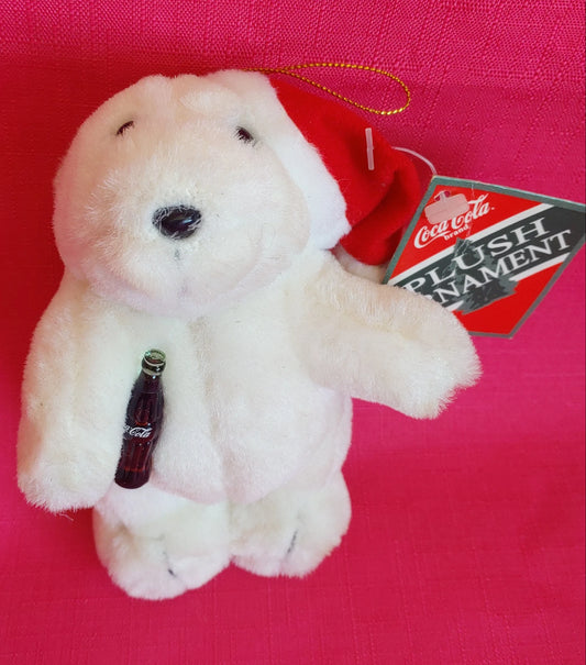 Vintage 1996 Coca Cola Polar Bear Plush Christmas Ornament NWT