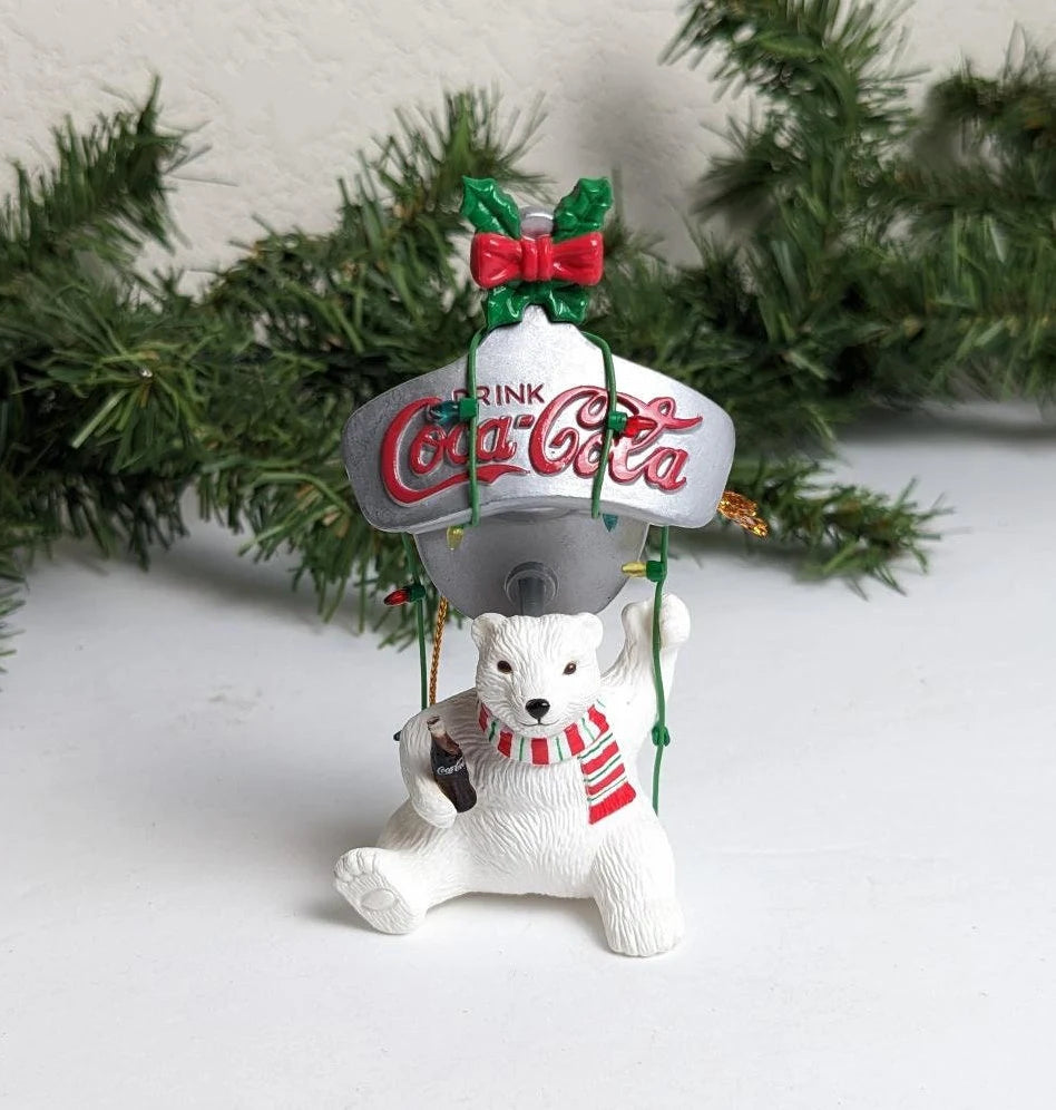 Vintage Coca Cola 1996 Polar Bear on Bottle Opener Christmas Ornament