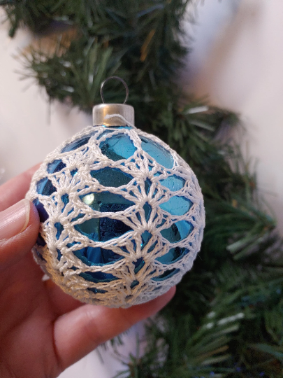 Vintage Blue Crocheted Christmas Ornaments