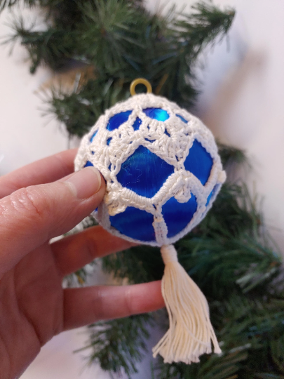 Vintage Blue Crocheted Christmas Ornaments