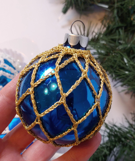 Vintage Blue Crocheted Christmas Ornaments