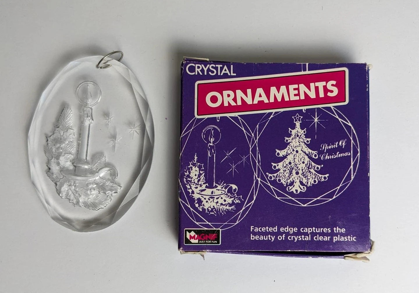 Vintage 1989 Etched Acrylic Crystal Christmas Candle Ornament