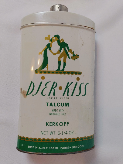 Vintage Kerkoff 1930's Djer Kiss Vintage Talcum Powder Tin