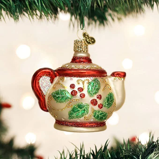 Holly Teapot Old World Christmas Ornament