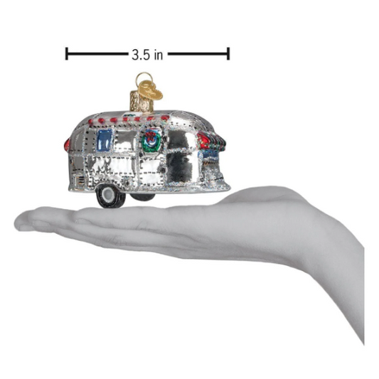 Vintage Camping Travel Trailer Blown Glass Tree Ornament by Old World Christmas