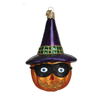 Masked Witch Jack O'lantern Old World Christmas Glass Ornament