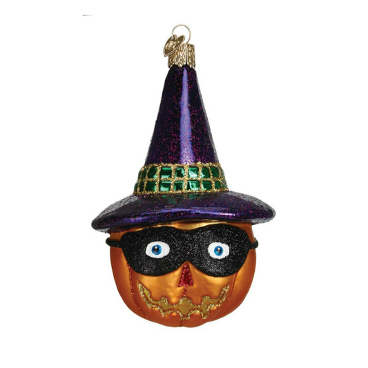 Masked Witch Jack O'lantern Old World Christmas Glass Ornament