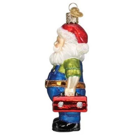 Handyman Santa in Overalls - Blown Glass Hand Painted Tree Ornament by Old World Christmas