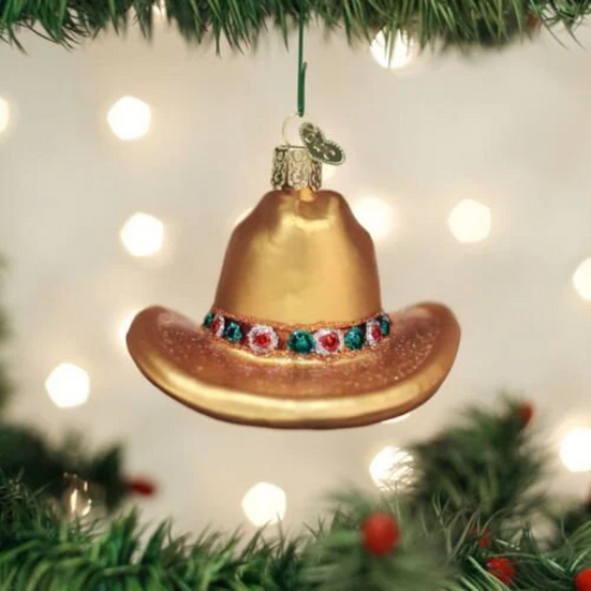 Cowboy Hat Old World Christmas Glass Ornament