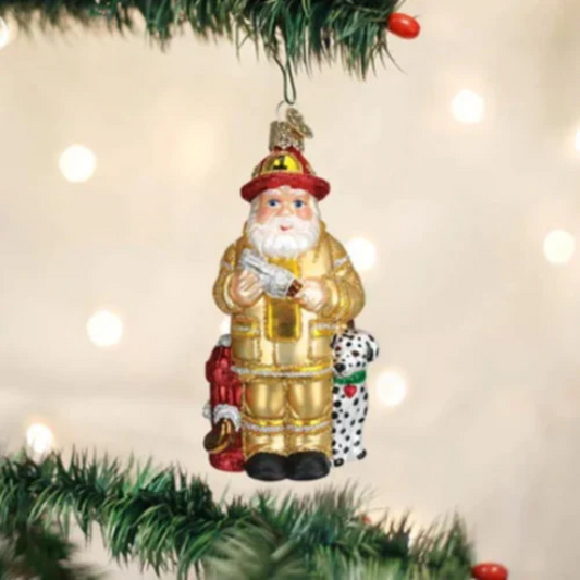 Fireman Santa Old World Christmas Glass Ornament