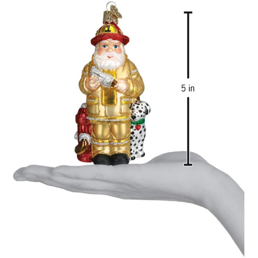 Fireman Santa Old World Christmas Glass Ornament