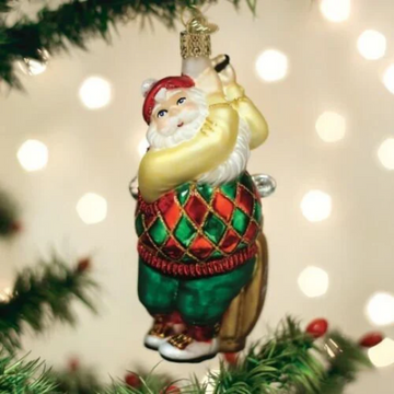 Golfing Santa Old World Christmas Glass Ornament