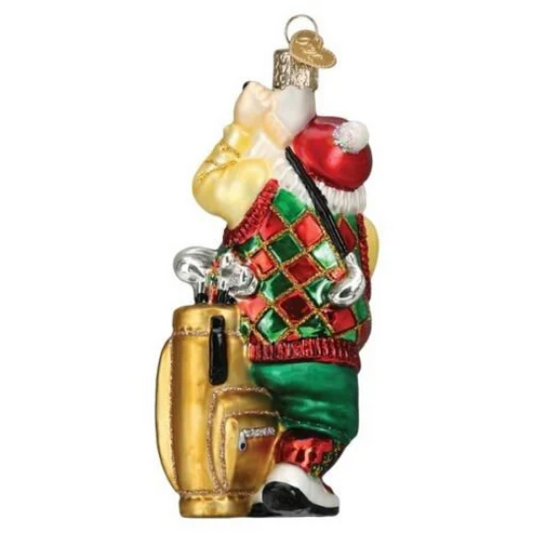 Golfing Santa Old World Christmas Glass Ornament